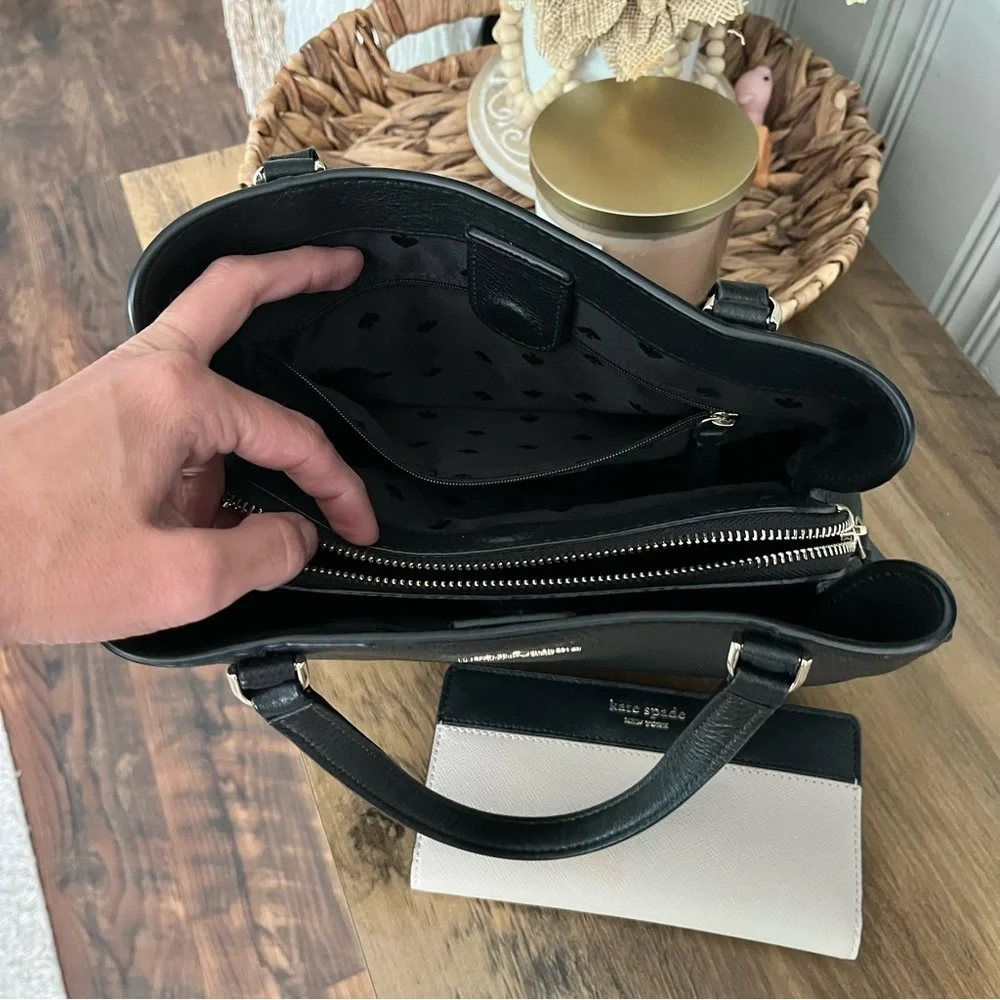 Kate Spade Medium Triple Compartment Satchel Jackson Black With Wallet